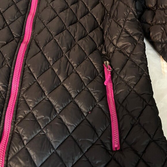 Reebok Women XL Quilted Hooded Jacket Black & Pink Full Zip Pockets Lightweight - Picture 4 of 11